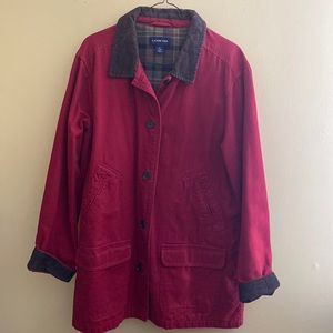 Lands End Barn Coat Red with Flannel Plaid Lining